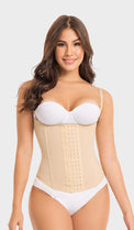 Cinturilla reductora en color beige. Vista frontal que muestra las cargaderas ajustables.