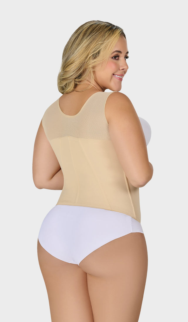 Detalle de la espalda de la cinturilla C4055 en beige. Muestra las varillas internas y el borde siliconado antideslizante.